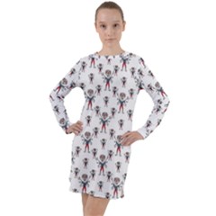 Sketchy Style Scarecrow Drawing Motif Pattern Long Sleeve Hoodie Dress by dflcprintsclothing