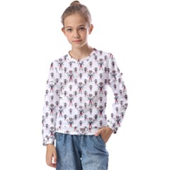 Sketchy Style Scarecrow Drawing Motif Pattern Kids  Long Sleeve Tee With Frill 