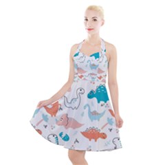 Funny Dinosaurs Kids Halter Party Swing Dress  by SychEva