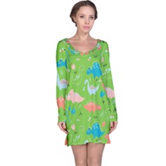 Funny Dinosaur Long Sleeve Nightdress by SychEva