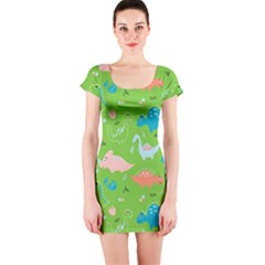 Funny Dinosaur Short Sleeve Bodycon Dress by SychEva