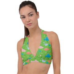 Funny Dinosaur Halter Plunge Bikini Top by SychEva