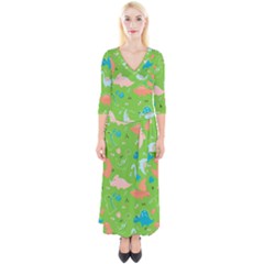 Funny Dinosaur Quarter Sleeve Wrap Maxi Dress by SychEva