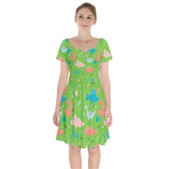 Funny Dinosaur Short Sleeve Bardot Dress by SychEva