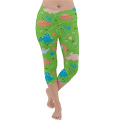 Funny Dinosaur Lightweight Velour Capri Yoga Leggings by SychEva