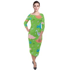 Funny Dinosaur Quarter Sleeve Midi Velour Bodycon Dress by SychEva