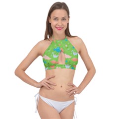 Funny Dinosaur Cross Front Halter Bikini Top by SychEva