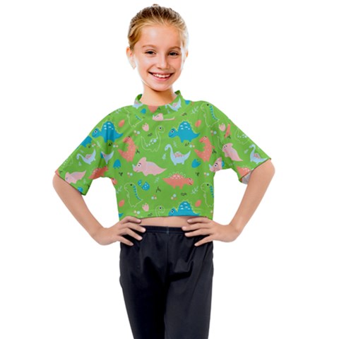 Funny Dinosaur Kids Mock Neck Tee by SychEva