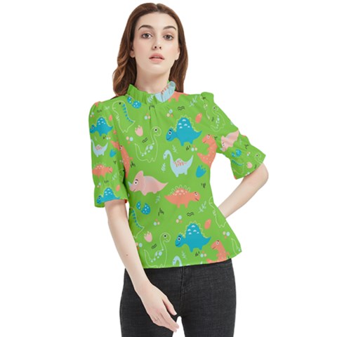 Funny Dinosaur Frill Neck Blouse by SychEva