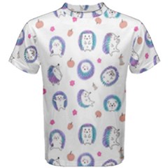 Cute And Funny Purple Hedgehogs On A White Background Men s Cotton Tee by SychEva