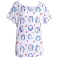 Cute And Funny Purple Hedgehogs On A White Background Women s Oversized Tee by SychEva