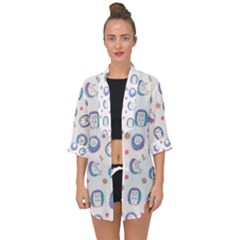 Cute And Funny Purple Hedgehogs On A White Background Open Front Chiffon Kimono by SychEva