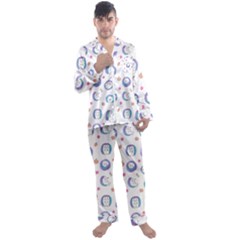 Cute And Funny Purple Hedgehogs On A White Background Men s Long Sleeve Satin Pajamas Set by SychEva