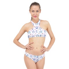 Cute And Funny Purple Hedgehogs On A White Background High Neck Bikini Set by SychEva