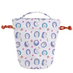 Cute And Funny Purple Hedgehogs On A White Background Drawstring Bucket Bag by SychEva