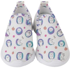 Cute And Funny Purple Hedgehogs On A White Background Kids  Slip On Sneakers by SychEva