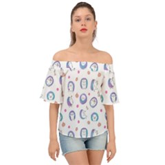 Cute And Funny Purple Hedgehogs On A White Background Off Shoulder Short Sleeve Top by SychEva