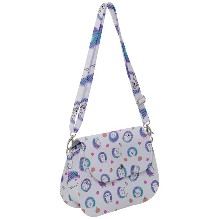 Cute And Funny Purple Hedgehogs On A White Background Saddle Handbag