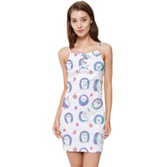 Cute And Funny Purple Hedgehogs On A White Background Summer Tie Front Dress by SychEva