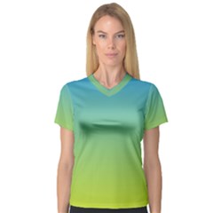 Gradient Blue Green V-neck Sport Mesh Tee