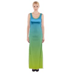 Gradient Blue Green Thigh Split Maxi Dress