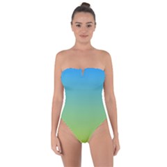 Gradient Blue Green Tie Back One Piece Swimsuit by ddcreations