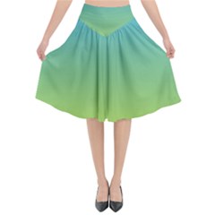 Gradient Blue Green Flared Midi Skirt by ddcreations