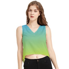 Gradient Blue Green V-neck Cropped Tank Top