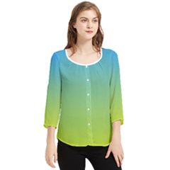 Gradient Blue Green Chiffon Quarter Sleeve Blouse by ddcreations