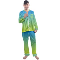 Gradient Blue Green Men s Long Sleeve Satin Pajamas Set by ddcreations