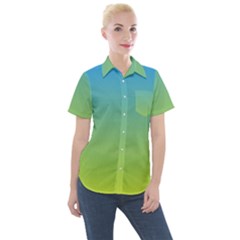 Gradient Blue Green Women s Short Sleeve Pocket Shirt