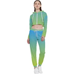 Gradient Blue Green Cropped Zip Up Lounge Set