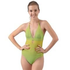 Gradient Yellow Green Halter Cut-out One Piece Swimsuit by ddcreations