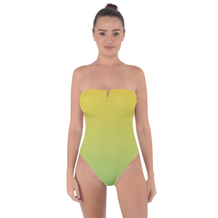 gradient yellow green Tie Back One Piece Swimsuit