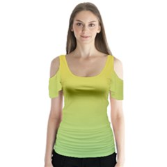 Gradient Yellow Green Butterfly Sleeve Cutout Tee 