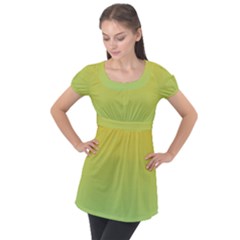 Gradient Yellow Green Puff Sleeve Tunic Top