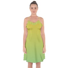 Gradient Yellow Green Ruffle Detail Chiffon Dress