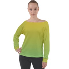 Gradient Yellow Green Off Shoulder Long Sleeve Velour Top by ddcreations