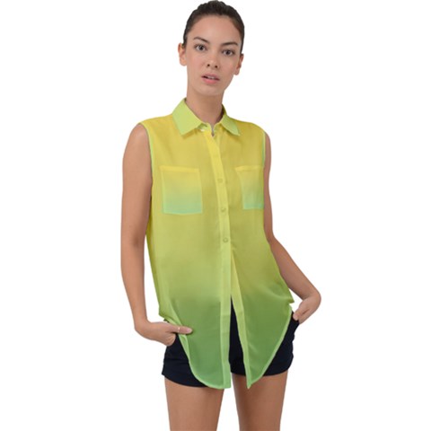 Gradient Yellow Green Sleeveless Chiffon Button Shirt by ddcreations