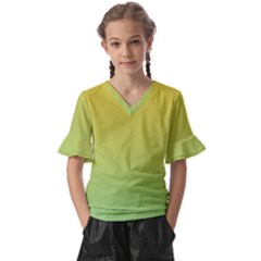 Gradient Yellow Green Kids  V-neck Horn Sleeve Blouse