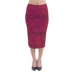 Black Splashes On Red Background Velvet Midi Pencil Skirt by SychEva