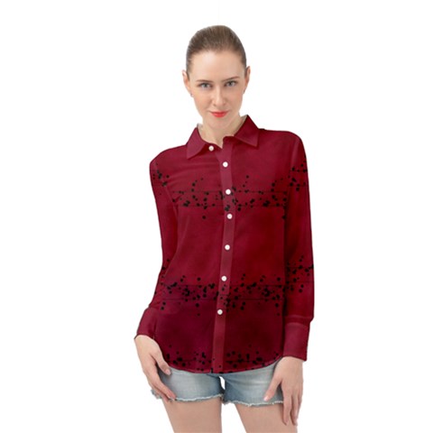 Black Splashes On Red Background Long Sleeve Chiffon Shirt by SychEva