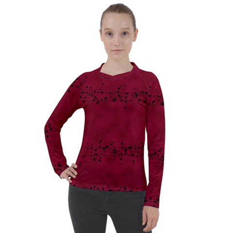 Black Splashes On Red Background Women s Pique Long Sleeve Tee by SychEva