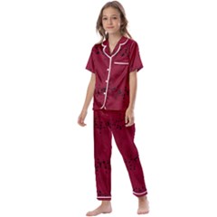 Black Splashes On Red Background Kids  Satin Short Sleeve Pajamas Set by SychEva