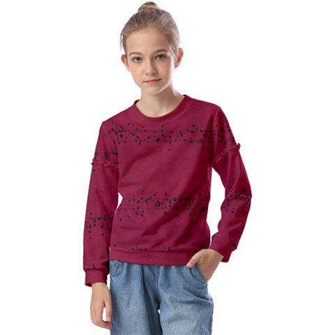 Black Splashes On Red Background Kids  Long Sleeve Tee With Frill  by SychEva