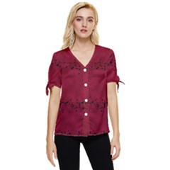 Black Splashes On Red Background Bow Sleeve Button Up Top by SychEva