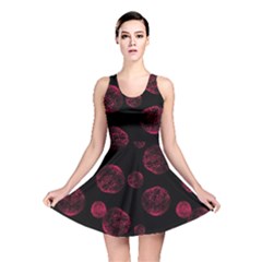 Red Sponge Prints On Black Background Reversible Skater Dress by SychEva