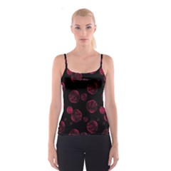 Red Sponge Prints On Black Background Spaghetti Strap Top by SychEva