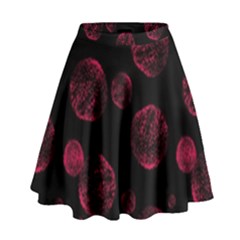 Red Sponge Prints On Black Background High Waist Skirt by SychEva