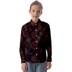 Red Sponge Prints On Black Background Kids  Long Sleeve Shirt